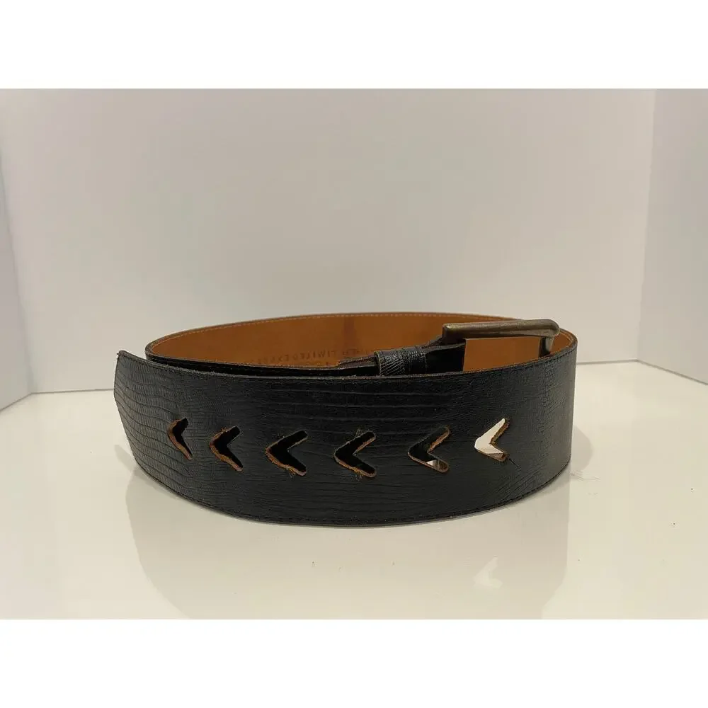 Limited Express Wide Genuine Leather Western Black Belt Heart Buckle Boho